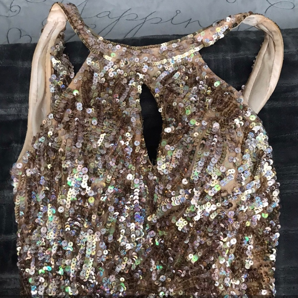 Gold Sequined Prom Dress